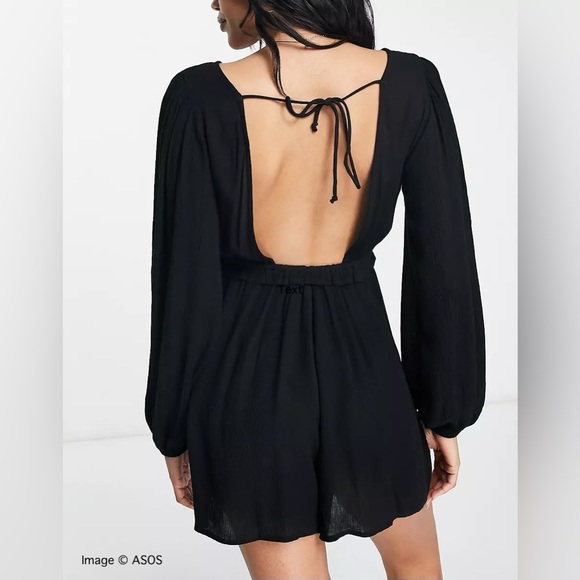 100% Viscose Plunge Neck Black Swimsuit Coverup - Picture 4 of 6